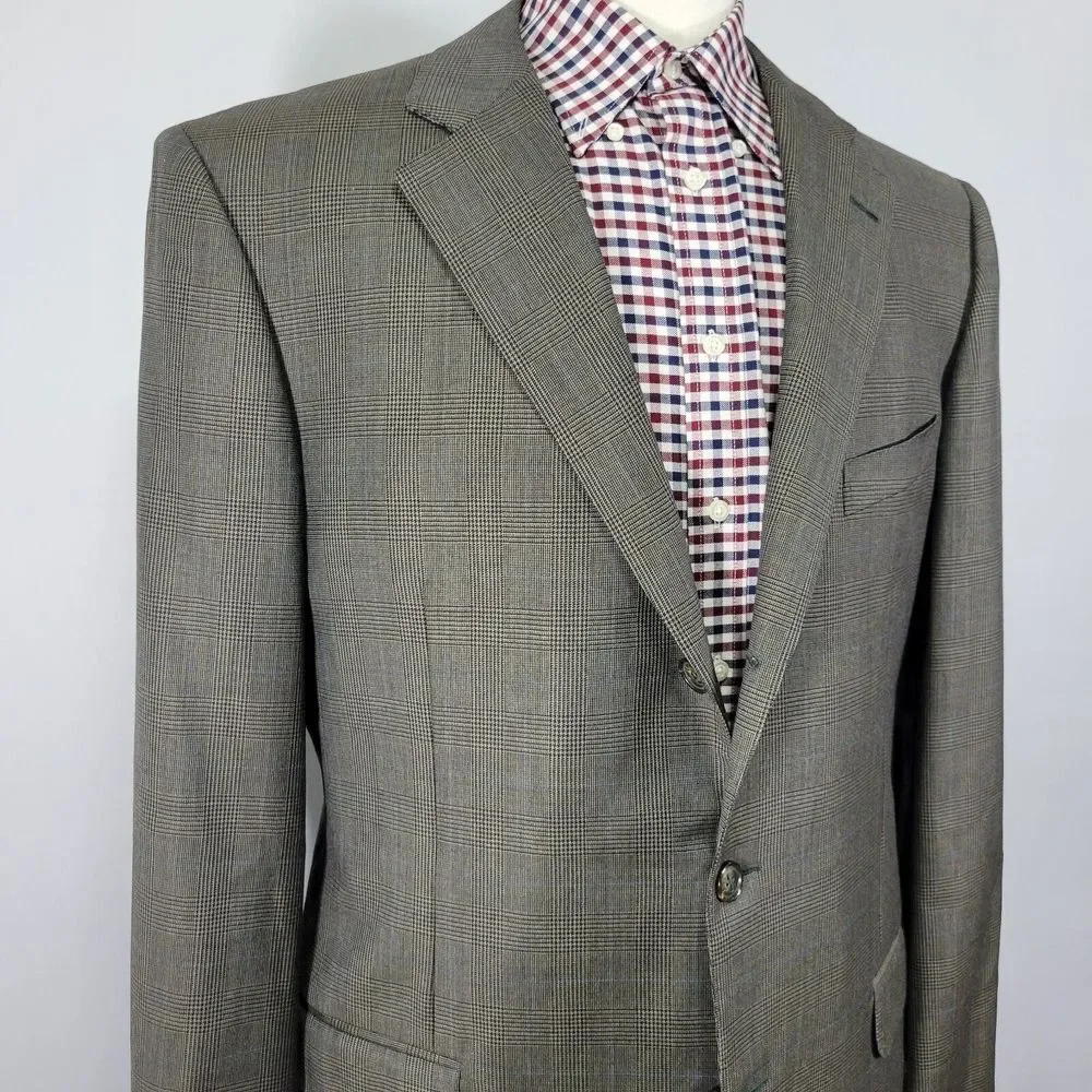 Ermenegildo Zegna Trofeo Men's Sport Coat Blazer Two Button Brown‎ Plaid 44L